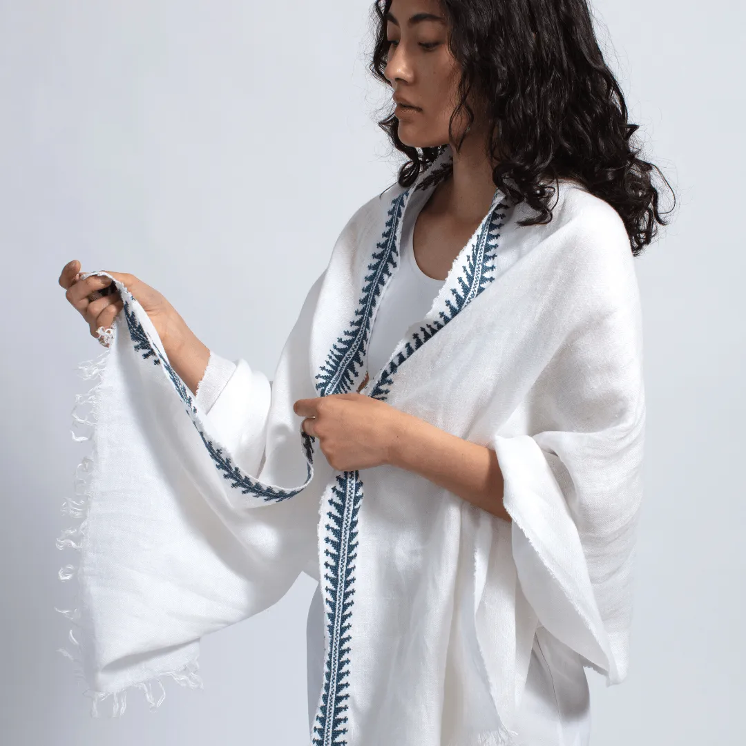 WHITE LINEN SHAWL BLUE MARY MAGDALENE