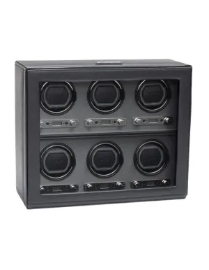 Wolf Designs Viceroy Module 2.7 - Six Watch Winder with Cover - Black Pebble