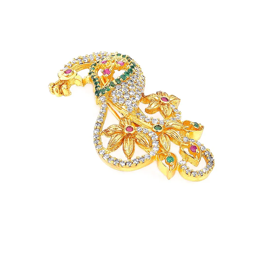 Yellow Chimes Brooch for Women Classic AD/American Diamond Brooch Pin Peacock Design Gold Plated Bridal Saree Pin for Women and Girls