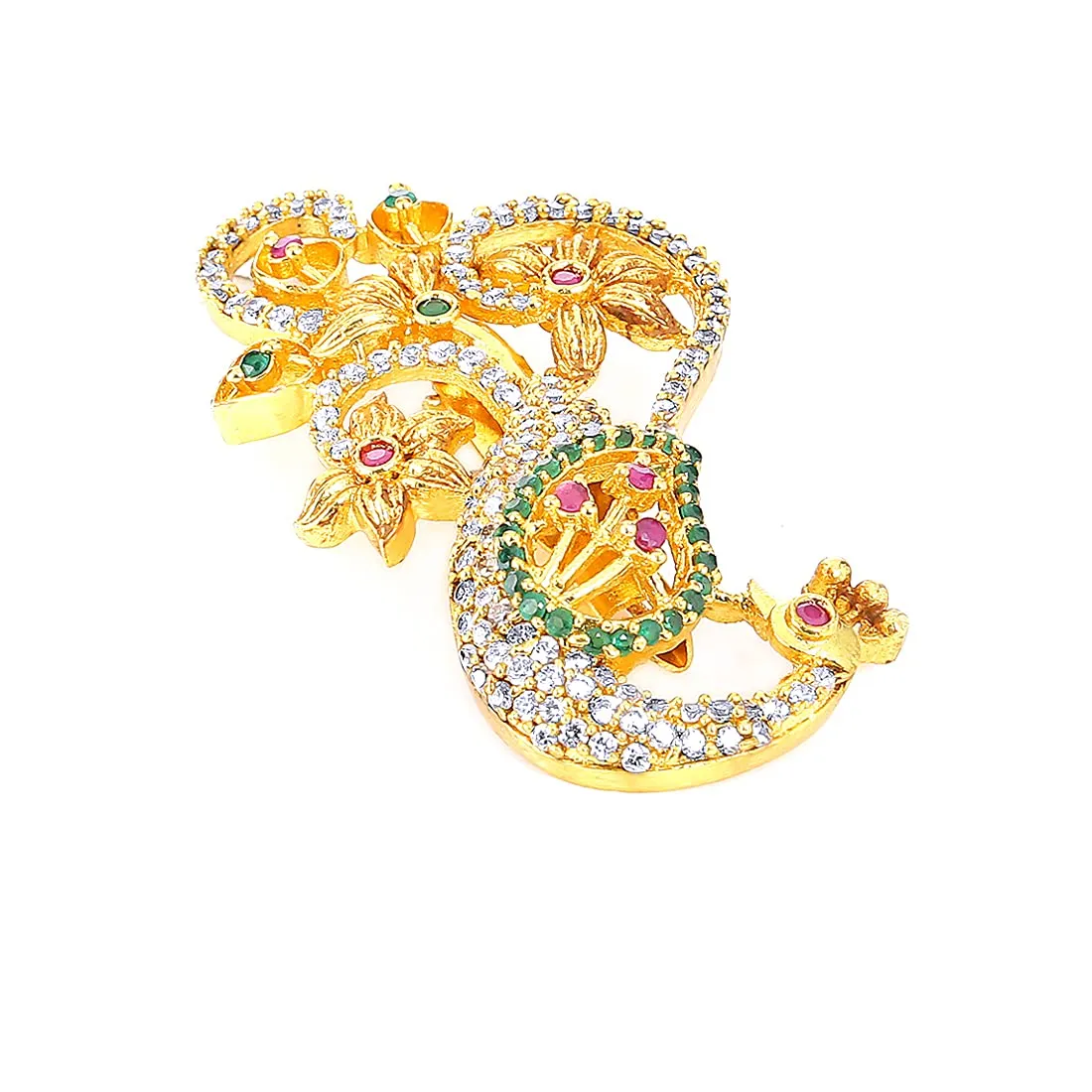 Yellow Chimes Brooch for Women Classic AD/American Diamond Brooch Pin Peacock Design Gold Plated Bridal Saree Pin for Women and Girls